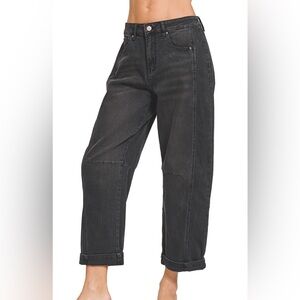 BARREL-LEG CROPPED COLOR DENIM PANTS